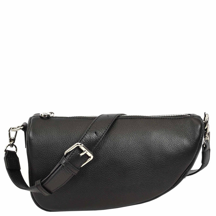 Women's Real Leather Crossbody Bag Half-Moon Style Agnes Black 5