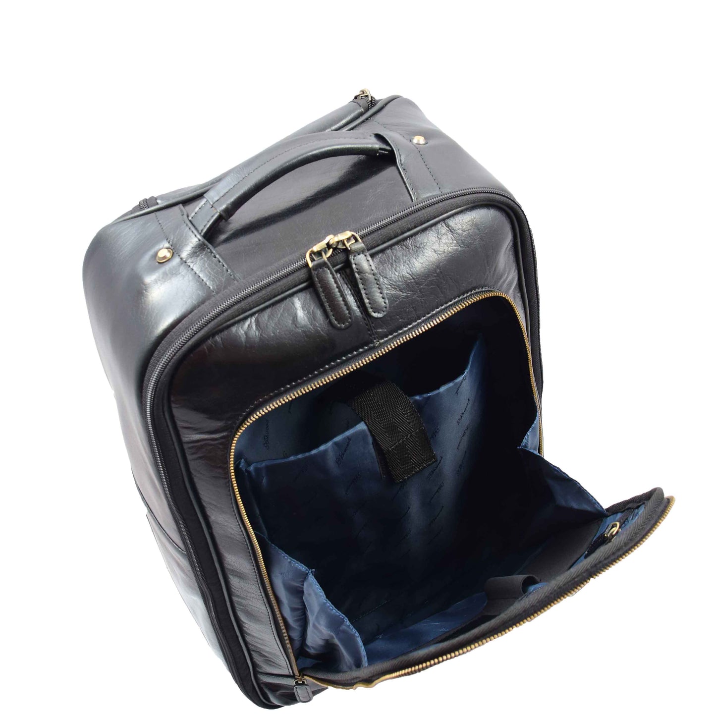 Real Leather Cabin Suitcase Wheeled Trolley Newton Black 5