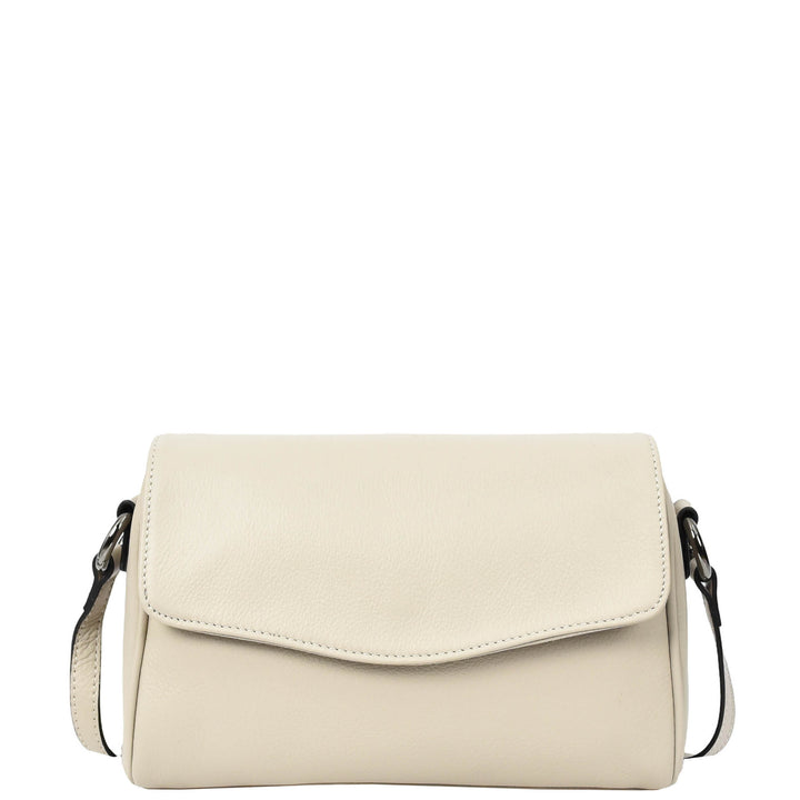 Womens Real Leather Cross Body Bag Small Organiser Classic Style Colette Off White-3
