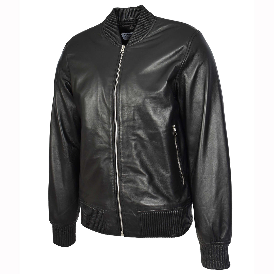 Mens Real Soft Leather Bomber Jacket MA-1 Varsity Style Torque Black 5