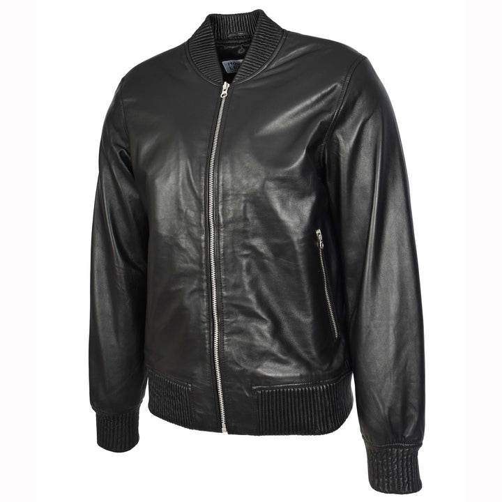 Mens Real Soft Leather Bomber Jacket MA-1 Varsity Style Torque Black 5