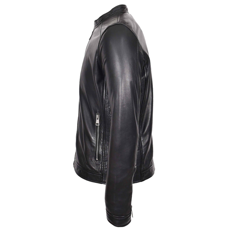 Mens Real Leather Casual Biker Style Jacket Rowan Black 6