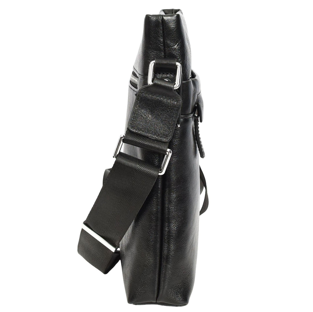 Mens Real Leather Cross body Bag Messenger Shoulder Flight Bag Classic Design Zion Black