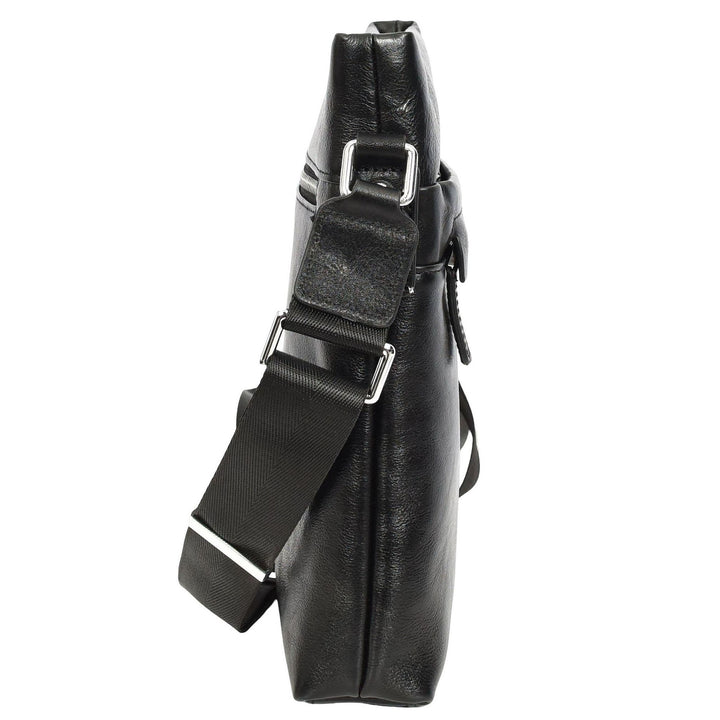 Mens Real Leather Cross body Bag Messenger Shoulder Flight Bag Classic Design Zion Black