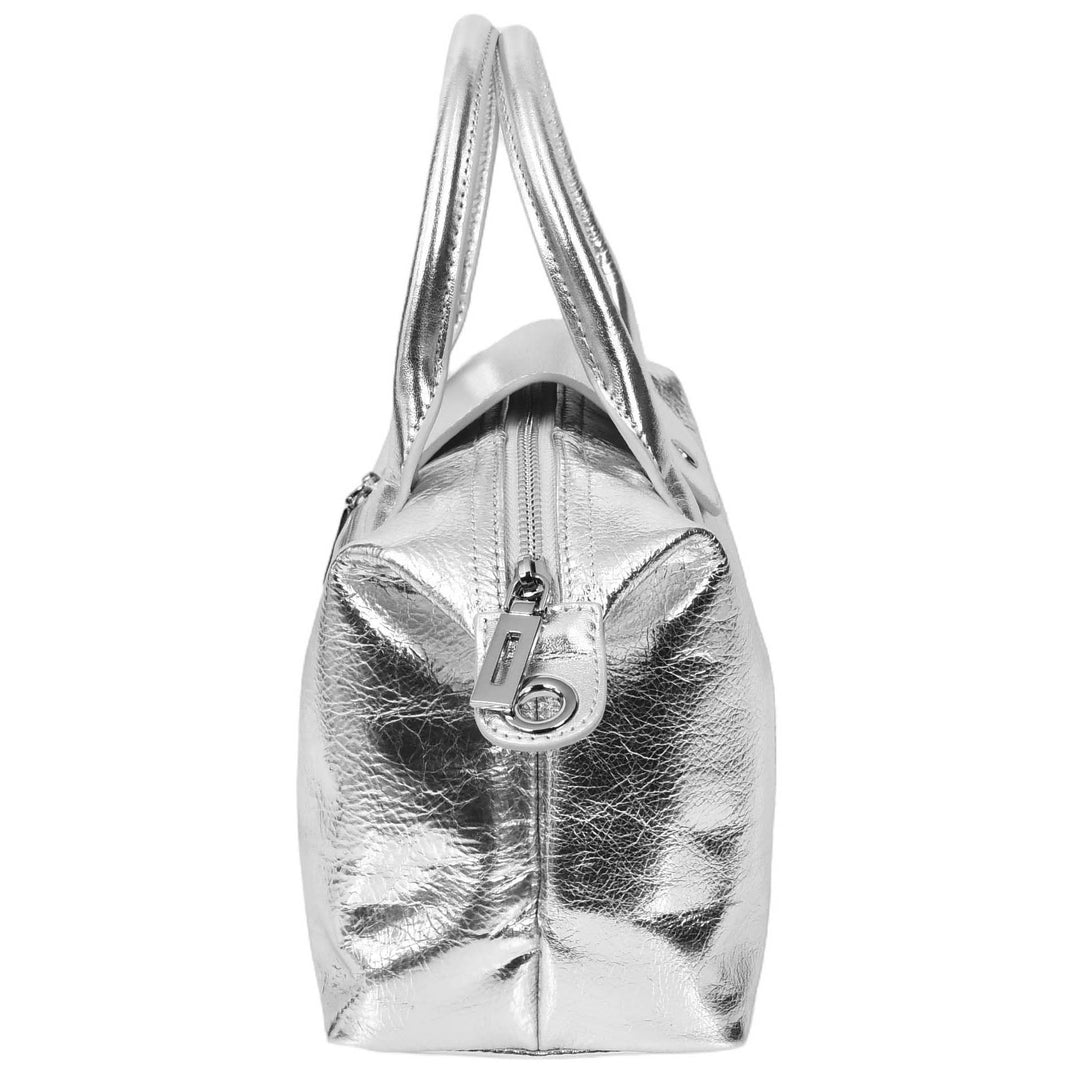 Womens Real Leather Handbag Small Top-Handle Tote Style Quinn Silver-4