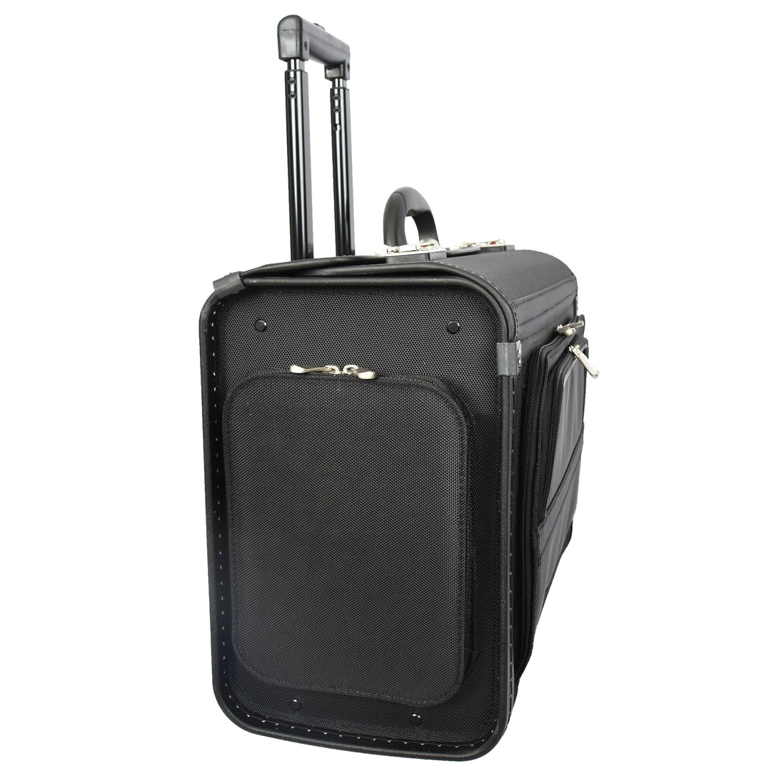 House Of Leather Wheeled Pilot Case Black Ballistic Nylon, Cabin Size Large Briefcase Business Travel Case CoPilot