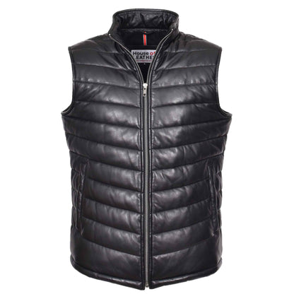 Mens Leather Puffer Waistcoat Body Warmer Vest Wilder Black 5