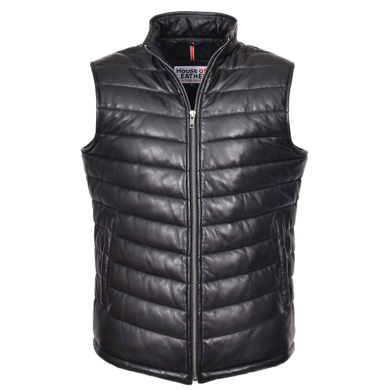 Mens Leather Puffer Waistcoat Body Warmer Vest Wilder Black 5