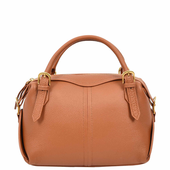 Women's Leather Satchel Handbag Top Handle Crossbody Purse Freya Brown 3