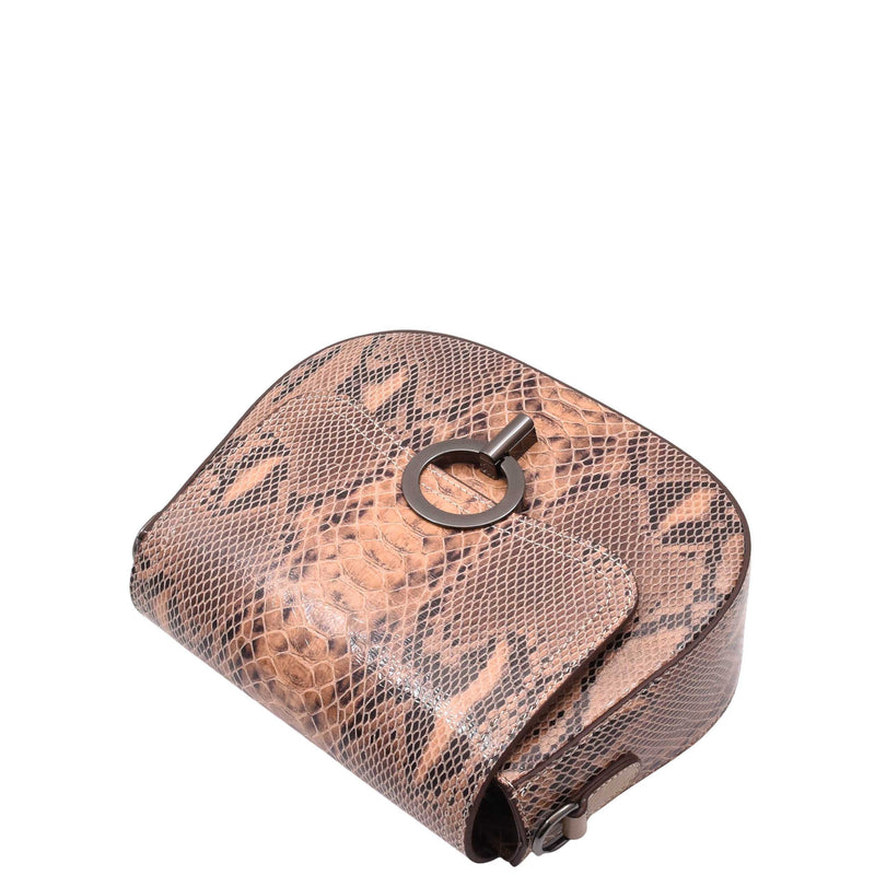 Leather Small Size Cross Body Bag for Women Snake Print Zora Taupe 5