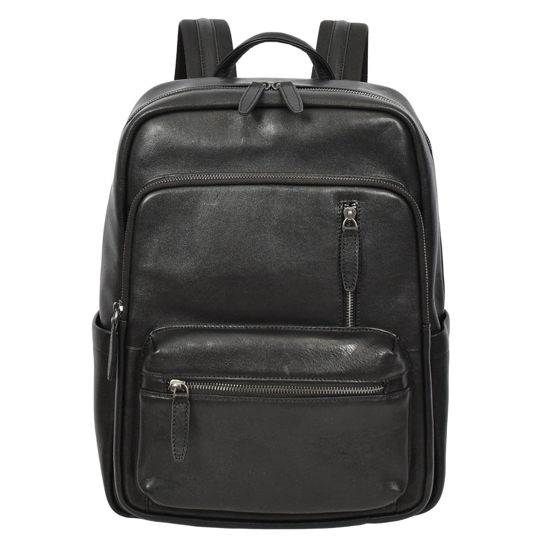 Real Leather Laptop Backpack Daypack Rucksack for Work & Travel Ridge Black