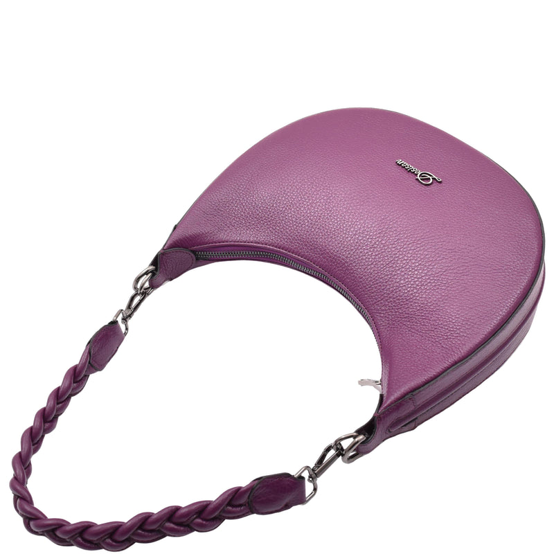 Womens Leather Twist Handle Strap Zip Cross Body Bag SARAH Purple 5