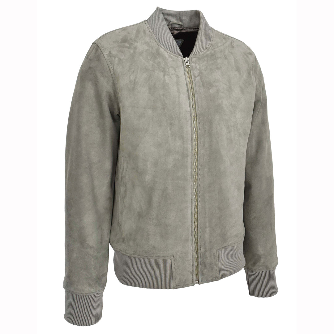 Mens Real Goat Suede Bomber Jacket MA-1 Varsity Design Ryan Grey