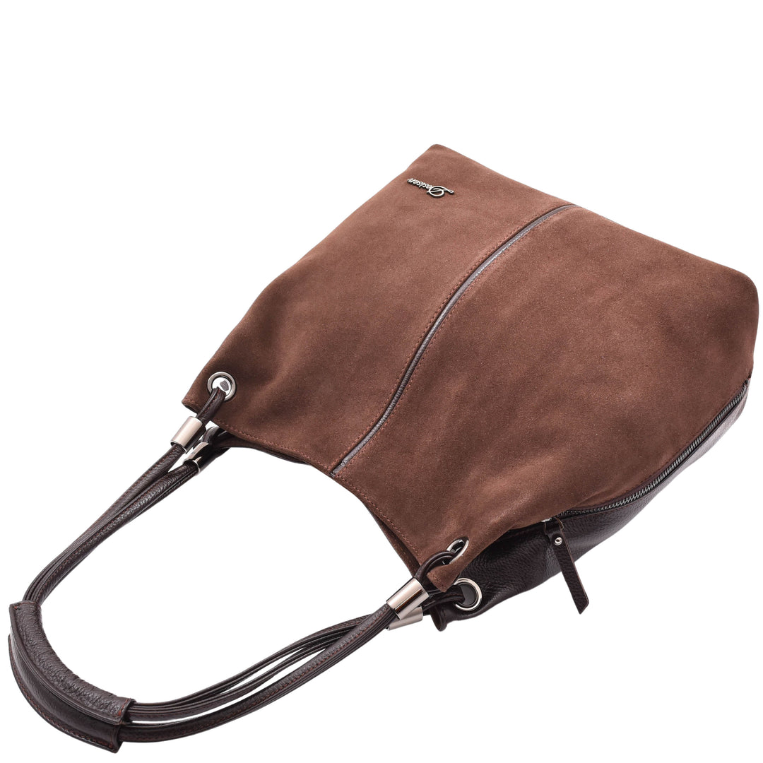 Women's Leather Hobo Bag - Soft Slouchy Shoulder Purse & Tote, Brown With Double Zipper, 2024 Style