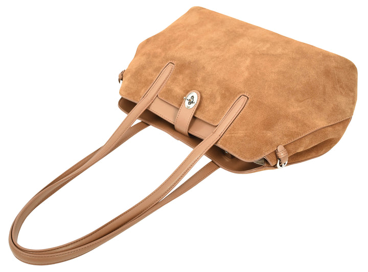 Womens Suede Tote Bag Elegant Shoulder Handbag Ilara Tan 5