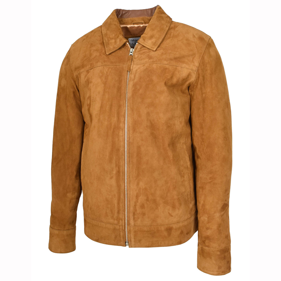 Mens Real Goat Suede Jacket Classic Zip Box Style Larry Cognac 5