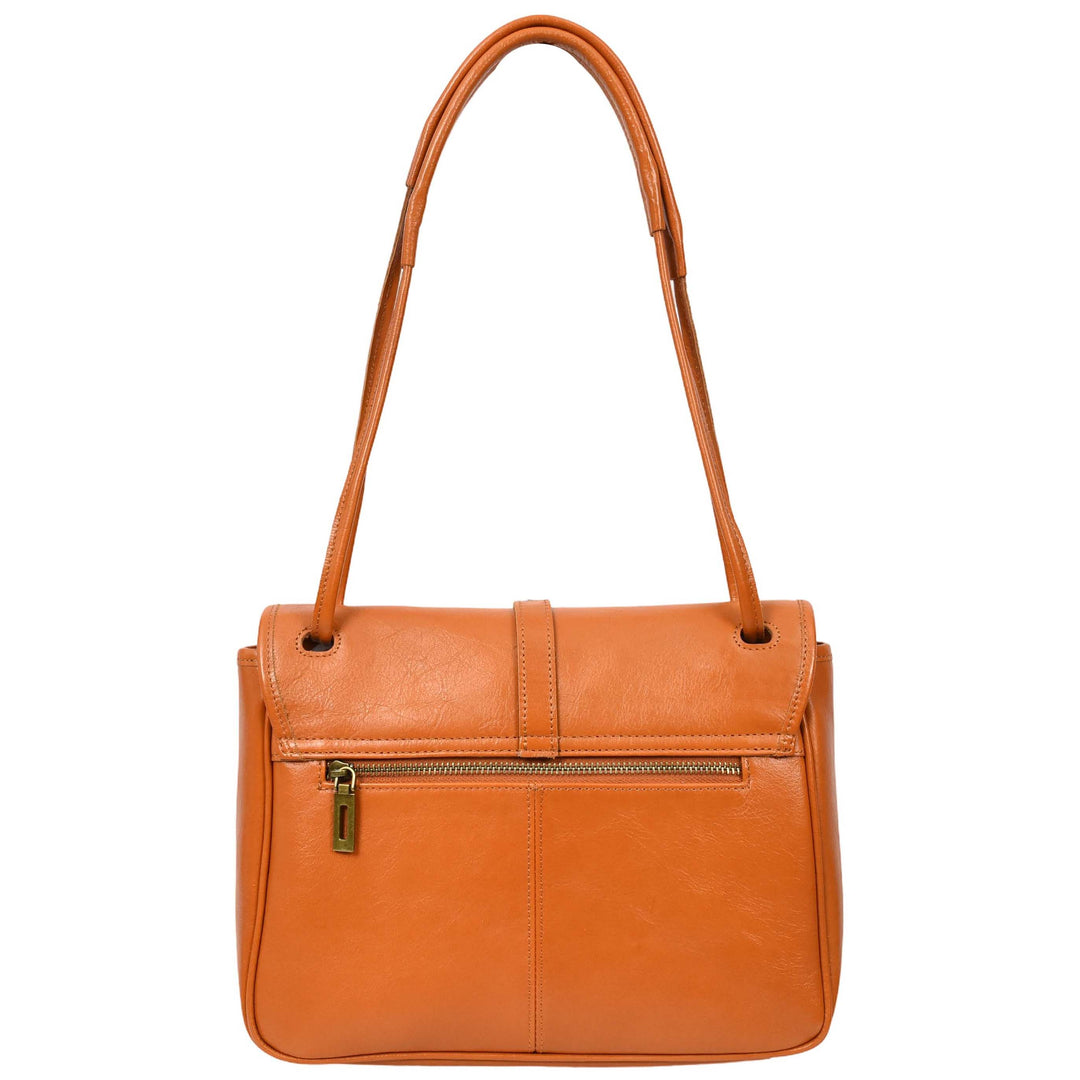 Womens Real Leather Shoulder Bag Classic Mid Size Handbag Simone Tan-2