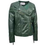 Womens Leather Casual Biker Jacket Cross Zip Shelly Green 5