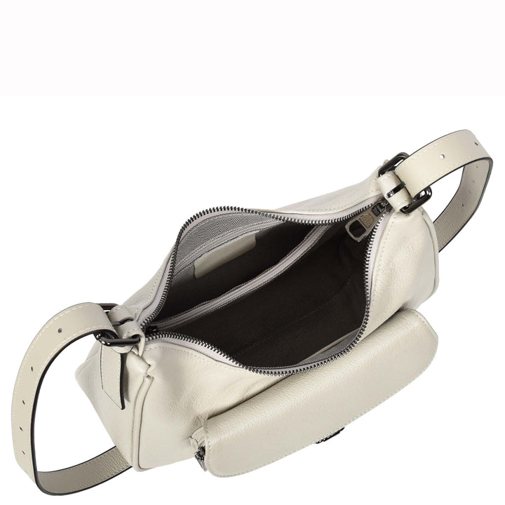 Womens Classic Genuine Leather Shoulder Bag Liora White 5