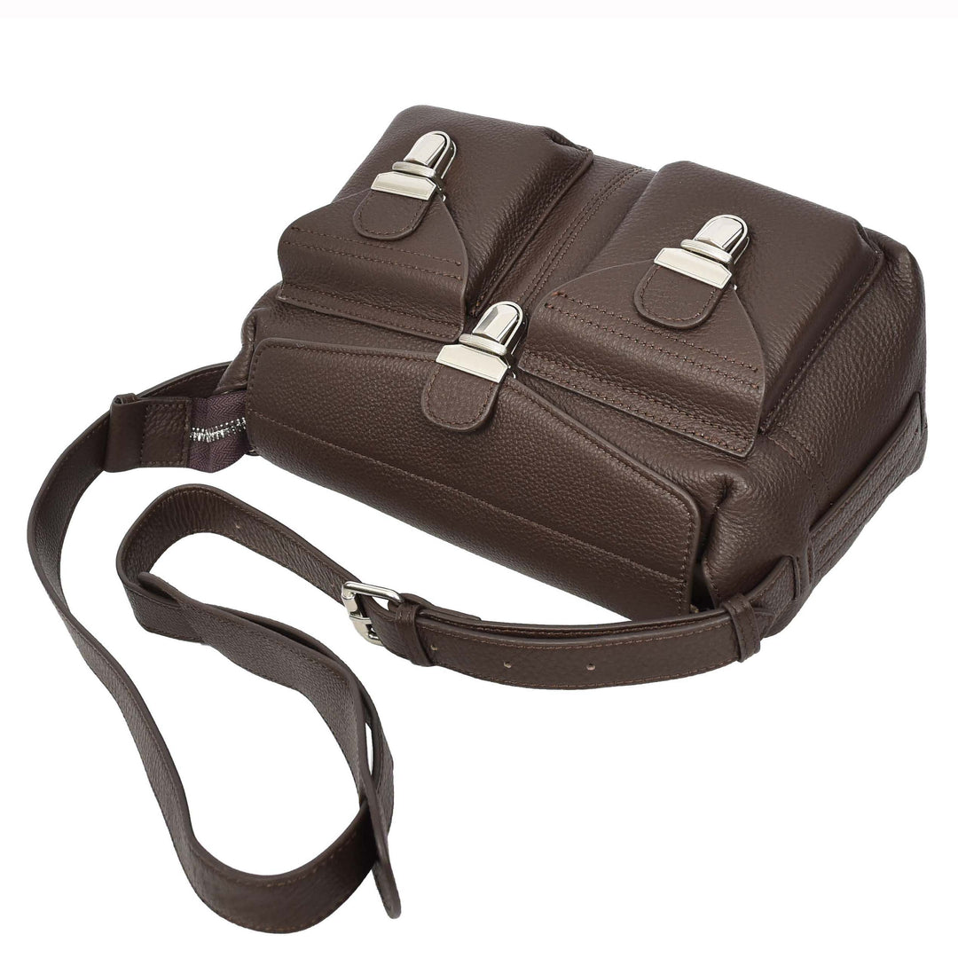 Women's Real Leather Satchel Shoulder Bag Adjustable Strap Renee Brown 5