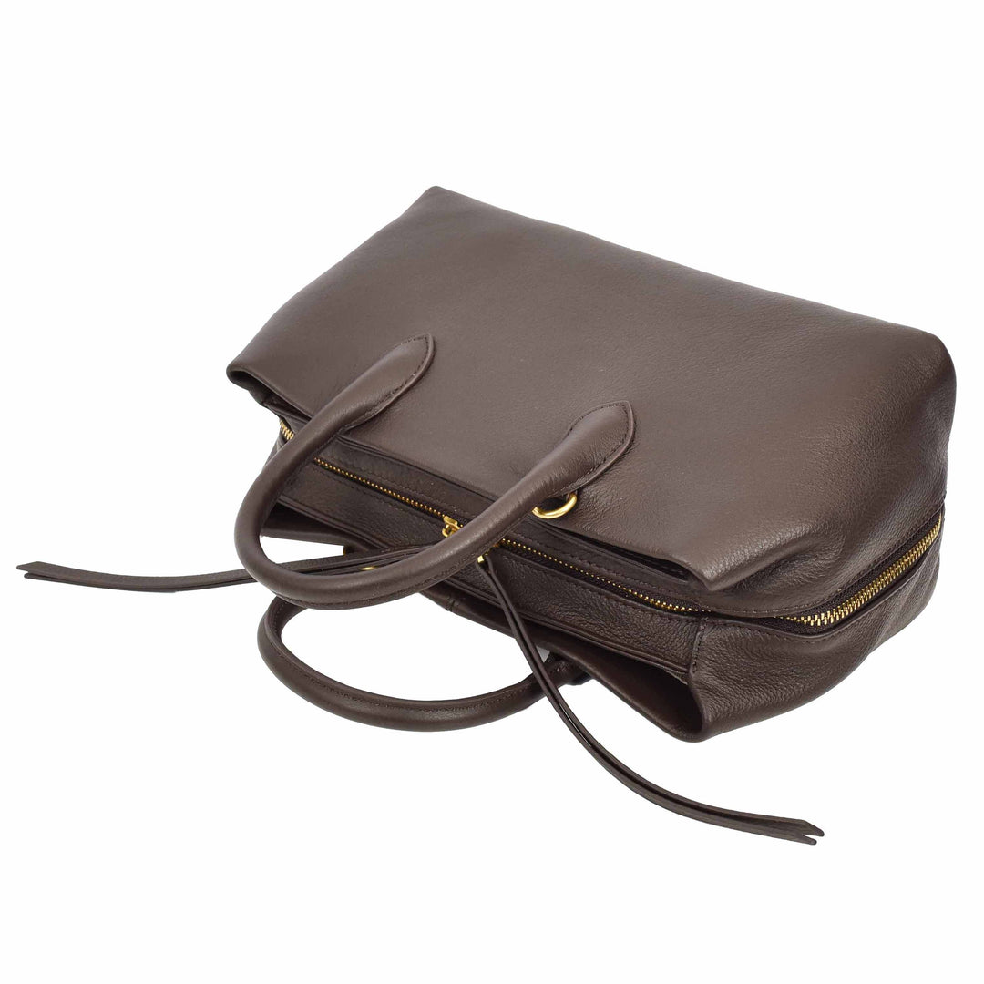 Women's Leather Structured Tote Handbag Detachable Strap Ingrid Brown 4