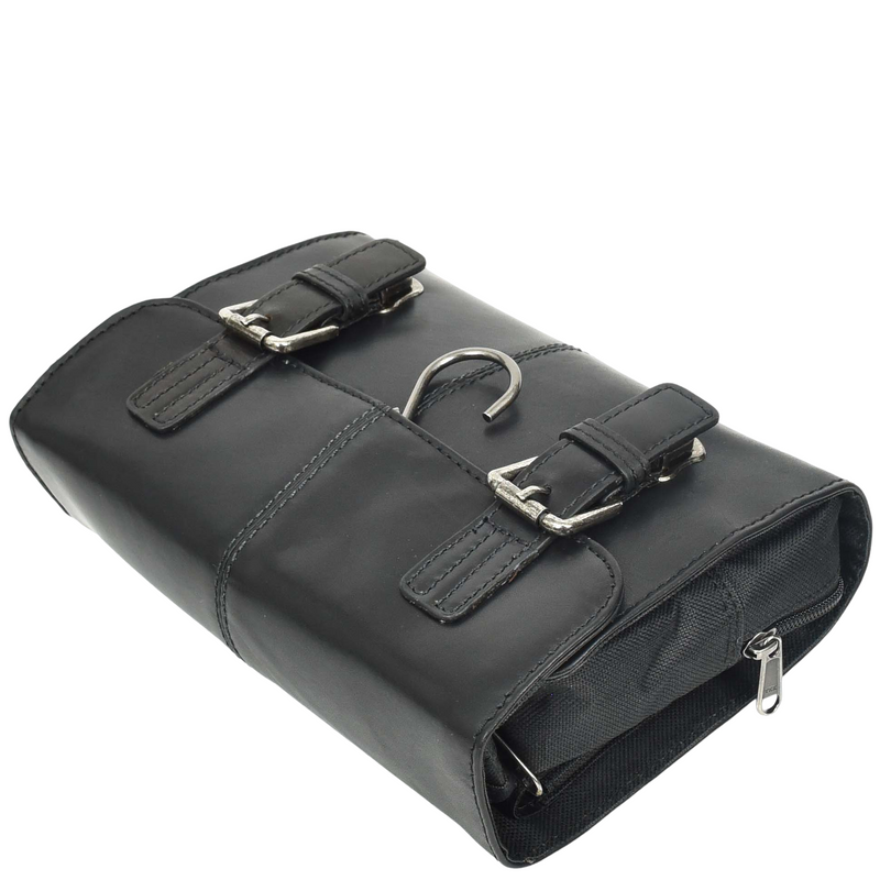 Real Leather Hanging Toiletry Wash Bag Mens Cruise Black 6