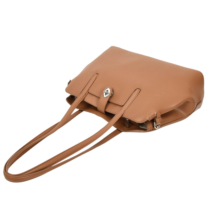 Womens Leather Tote Bag Elegant Shoulder Handbag Ilara Tan 5