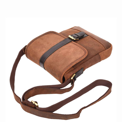 Leather Man Flight Bag Mens Cross Body Messenger Medium Odin Brown 5