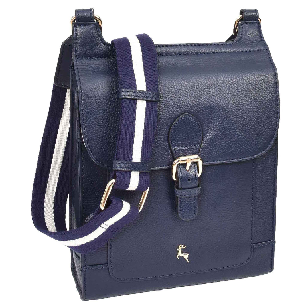 Womens Cross Body Leather Messenger Travel Bag HOL33 Navy 5