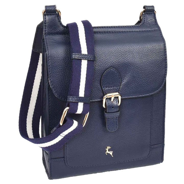 Womens Cross Body Leather Messenger Travel Bag HOL33 Navy 5