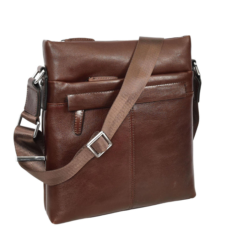 Mens Real Leather Cross body Bag Messenger Shoulder Flight Bag Classic Design Zion Brown