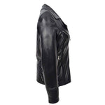 Womens Real Leather Biker Jacket Cross Zip Pockets Cherry Black 5