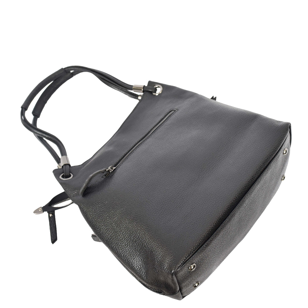 Womens Leather Shoulder Bag Large Hobo Handbag Barbara Black 5