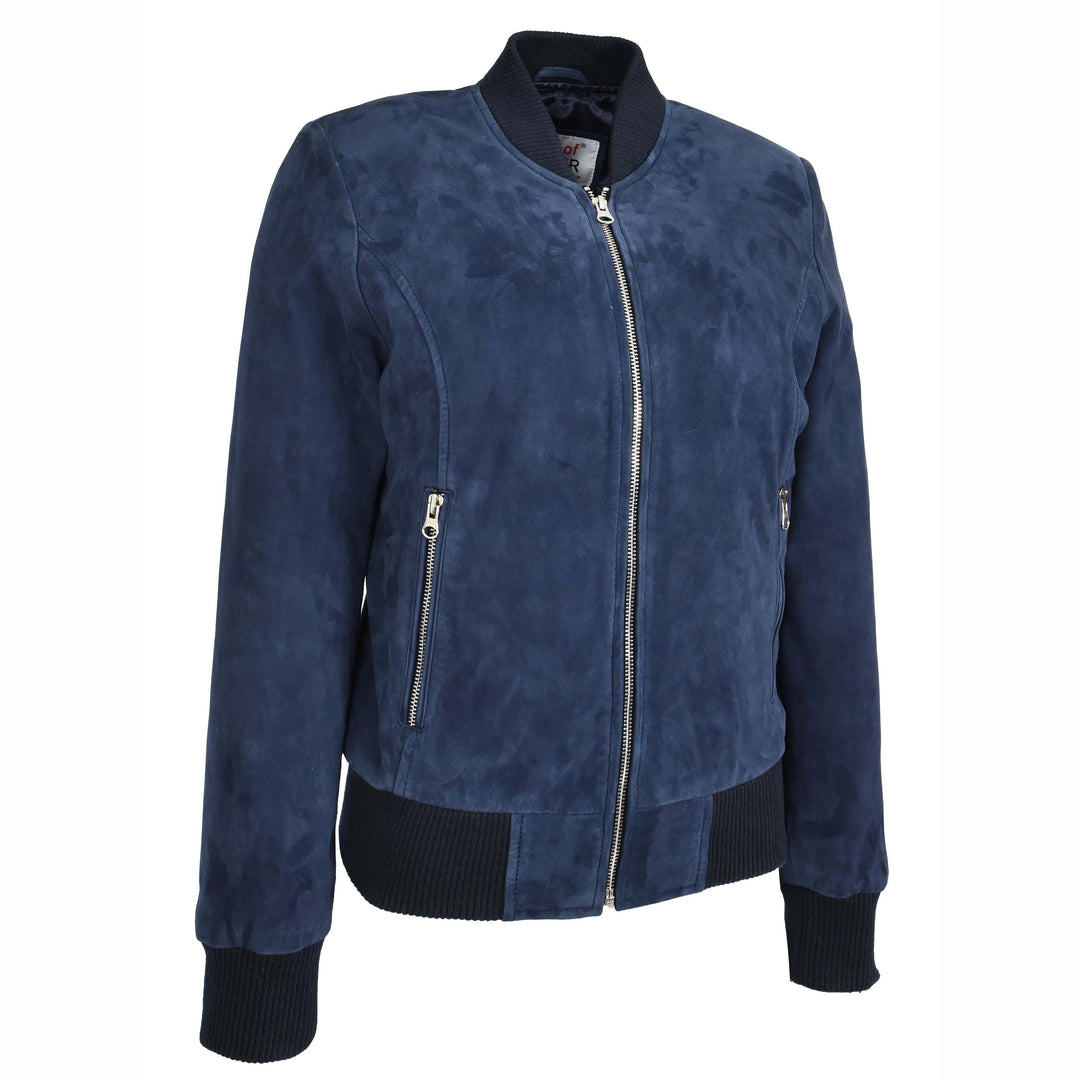 Womens Real Goat Suede Bomber MA-1 Jacket Faye Blue 5