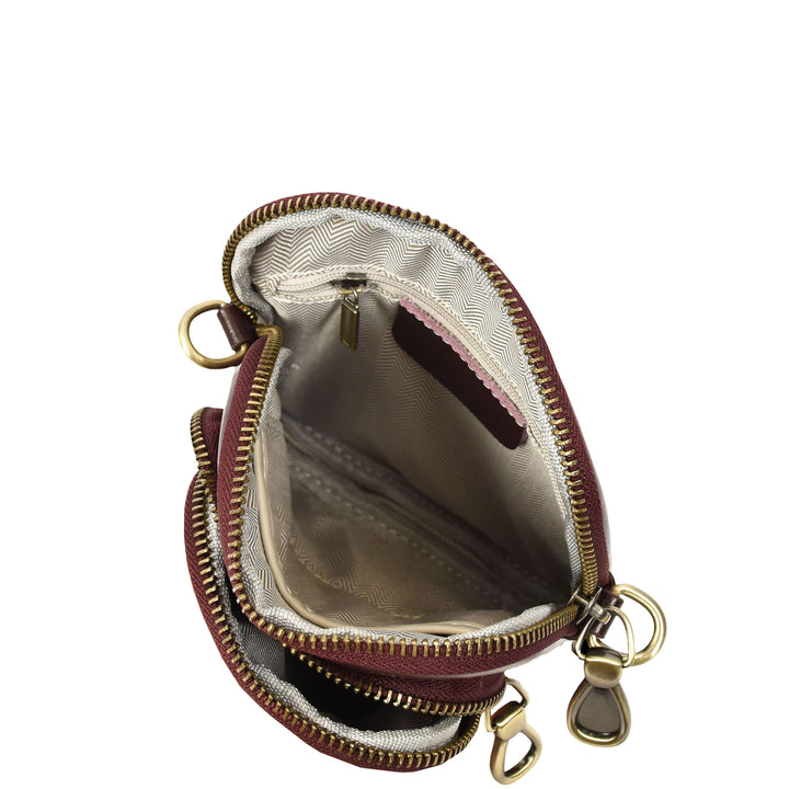 Womens Real Leather Sling Pouch Small Crossbody Bag Isobel Burgundy