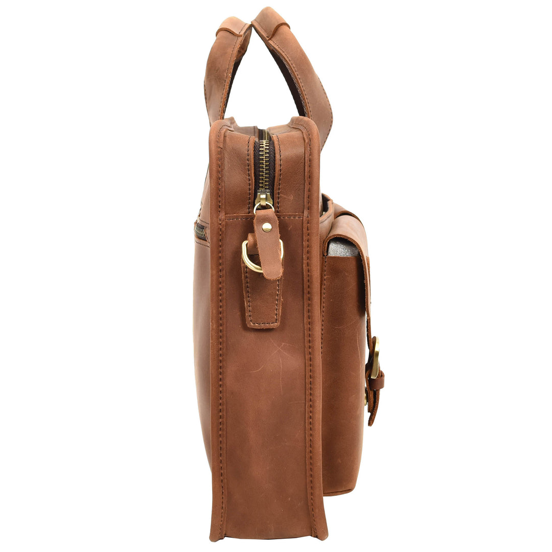 Men's Leather Briefcase Business Work Bag office Messenger Thorne Tan 5