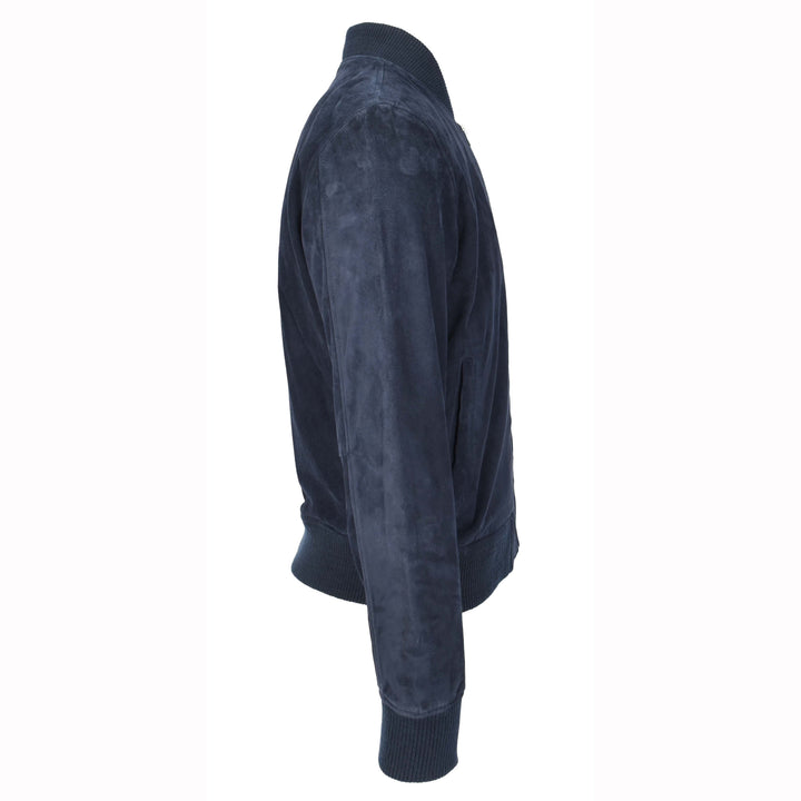 Mens Real Goat Suede Bomber Jacket MA-1 Varsity Design Ryan Navy Blue