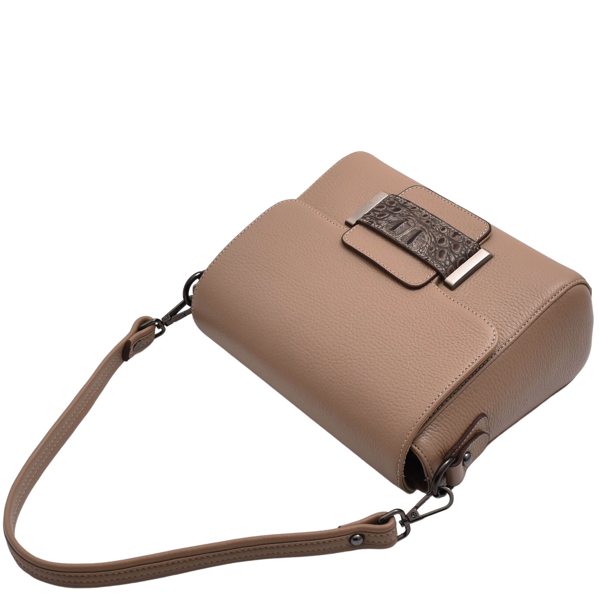 Womens Cross Body Messenger Bag Adjustable Shoulder Strap LINDA Taupe 5