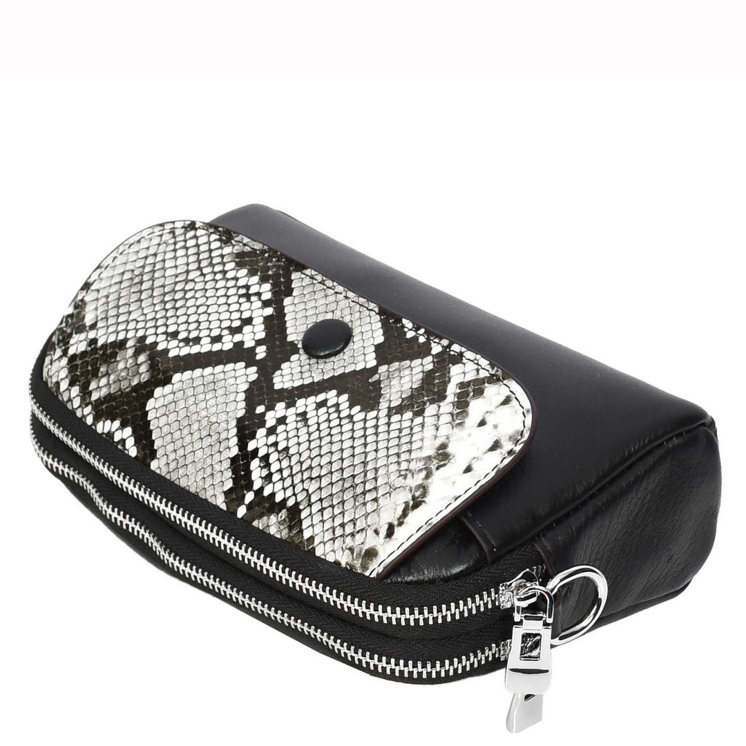 Women's Leather Crossbody Sling Bag Small Exotic Snake-Print Sahara Black