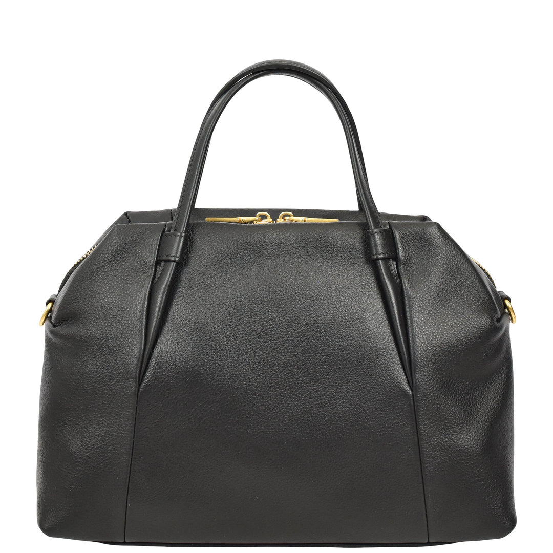 Women's Leather Satchel Handbag Large Tote Katy Black 4