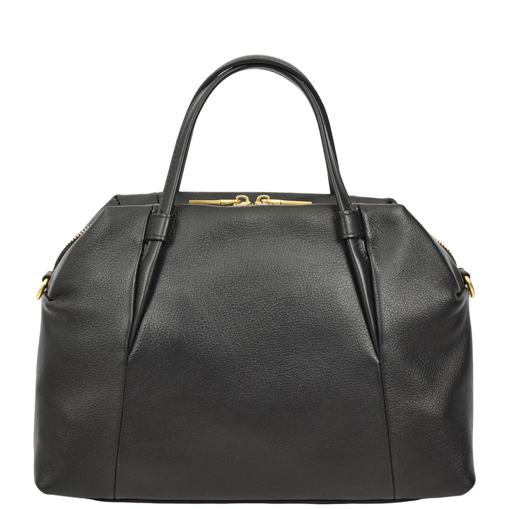 Women's Leather Satchel Handbag Large Tote Katy Black 4