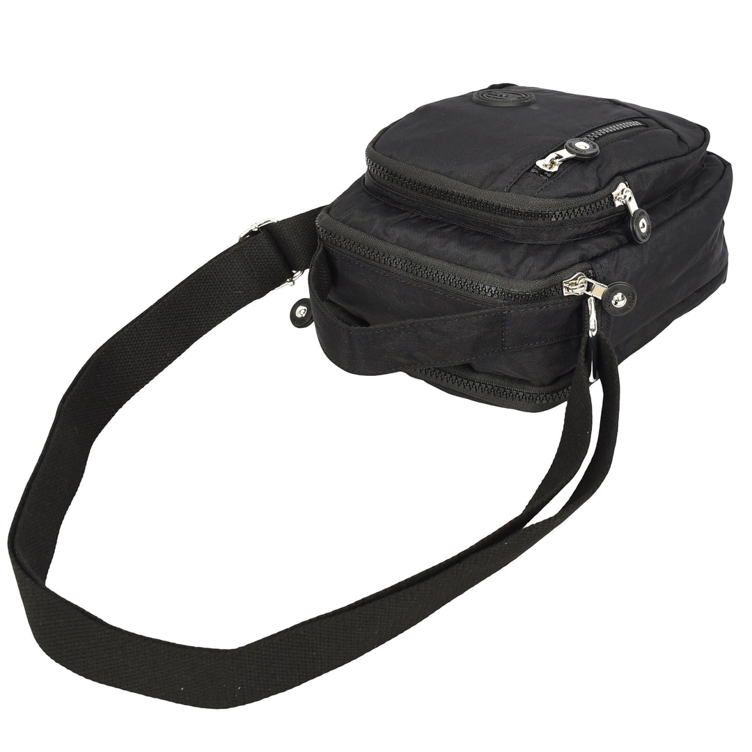 Men's Cross Body Bag Multiple Zip Compartments Lightweight Messenger Bag Shaun Black