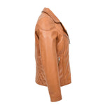 Womens Real Leather Biker Jacket Cross Zip Pockets Cherry Tan 5