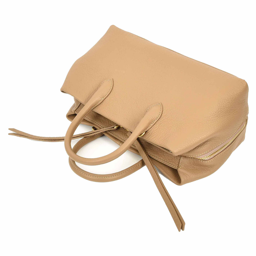 Women's Leather Structured Tote Handbag Detachable Strap Ingrid Tan 5