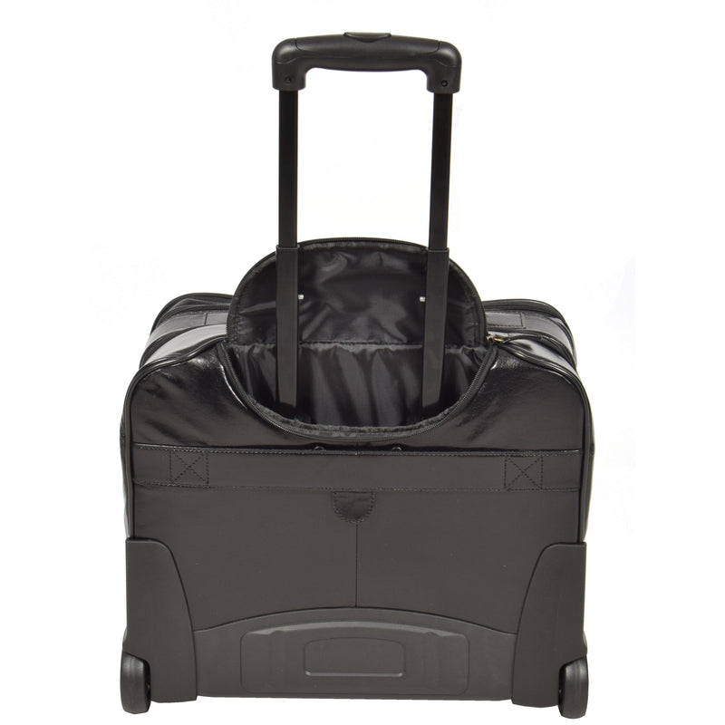 Leather Pilot Case Travel Laptop Bag Wheels HOL15 Black 5
