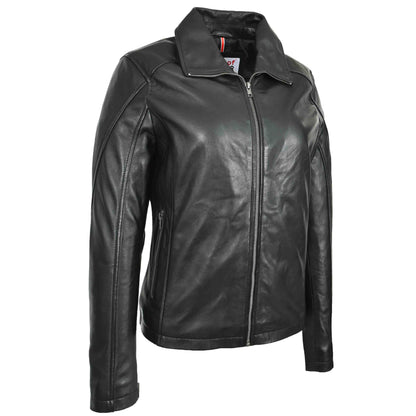 Womens Real Leather Classic Jacket Zip Box Style Camila Black 5