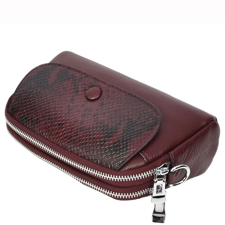 Women's Leather Crossbody Sling Bag Small Exotic Snake-Print Sahara Red 5