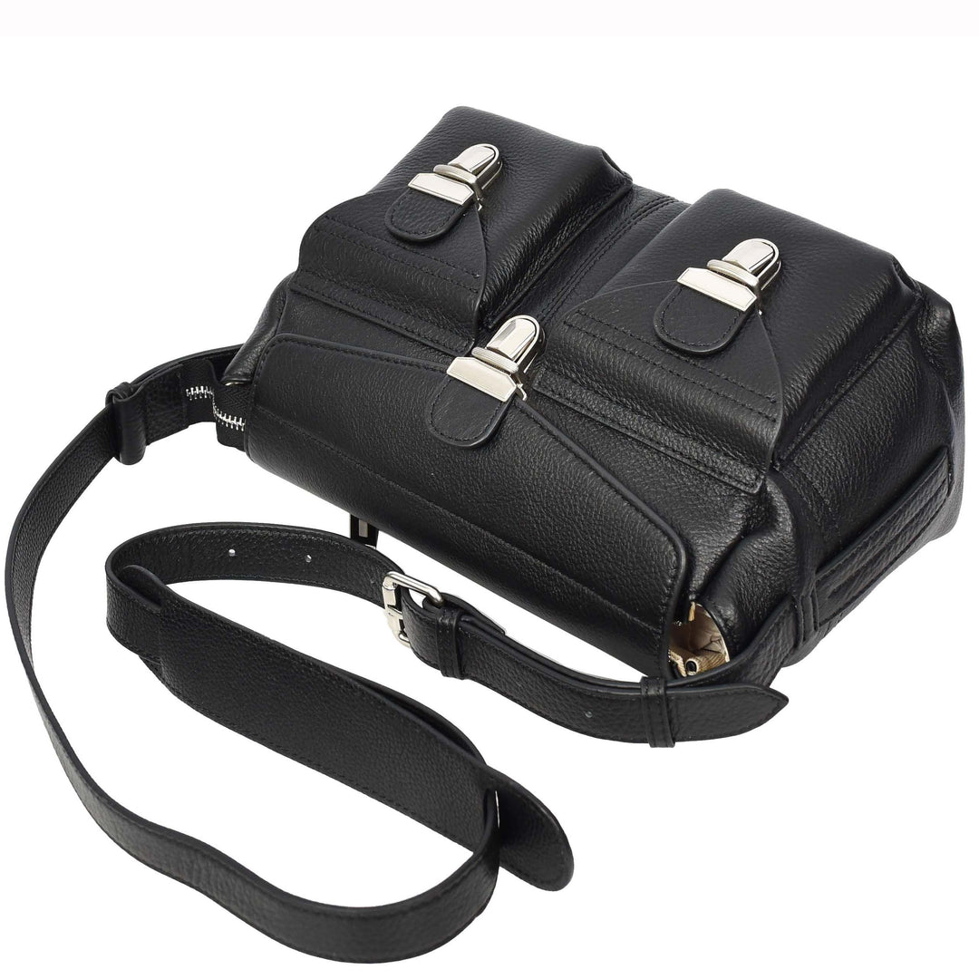 Women's Real Leather Satchel Shoulder Bag Adjustable Strap Renee Black 5