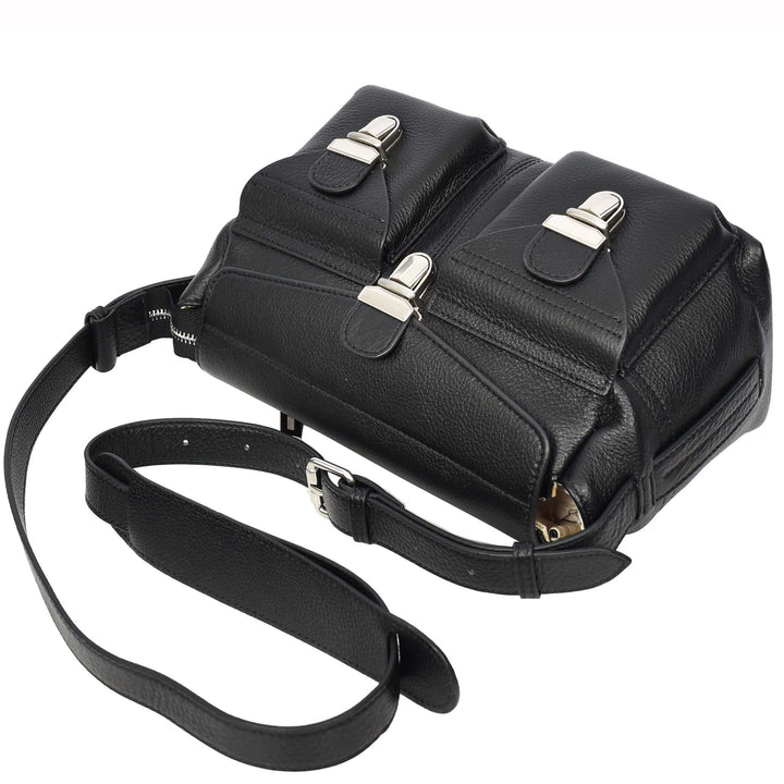 Women's Real Leather Satchel Shoulder Bag Adjustable Strap Renee Black 5
