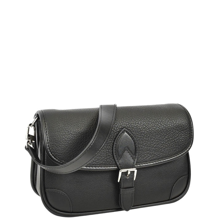 Women's Leather Classic Shoulder Bag Casual Style with Multiple Straps Capri Black